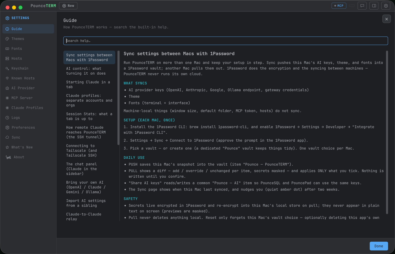 The in-app Guide: searchable help with the same articles as this page